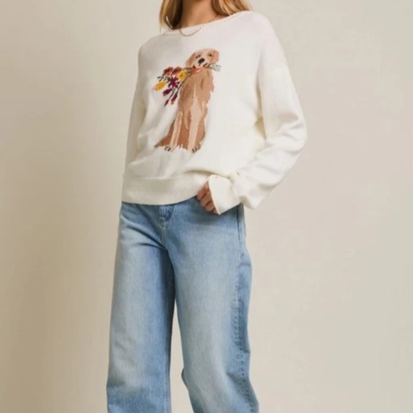 Last 1! NWT Dog Graphic Crewneck Sweater Golden Retriever - Picture 5 of 8